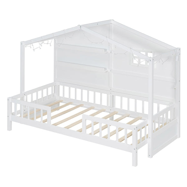 HomeRoots White Wood Twin Canopy Bed Frame - Modern Design for Small Spaces, Stylish & Durable Sleep Solution 602088