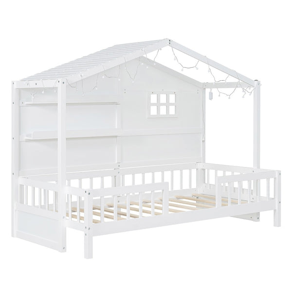 HomeRoots White Wood Twin Canopy Bed Frame - Modern Design for Small Spaces, Stylish & Durable Sleep Solution 602088