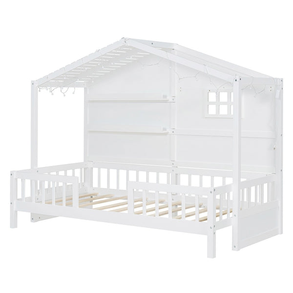 HomeRoots White Wood Twin Canopy Bed Frame - Modern Design for Small Spaces, Stylish & Durable Sleep Solution 602088