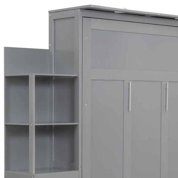 HomeRoots Gray Wood Full Murphy Bed - Stylish, Space-Saving Design with Supportive Slats for Ultimate Comfort 602089