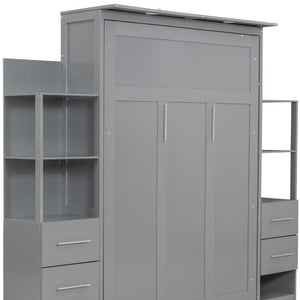 HomeRoots Gray Wood Full Murphy Bed - Stylish, Space-Saving Design with Supportive Slats for Ultimate Comfort 602089