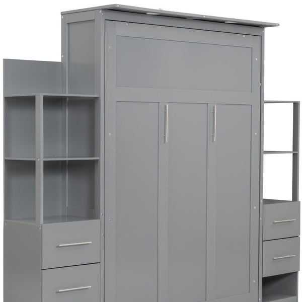 HomeRoots Gray Wood Full Murphy Bed - Stylish, Space-Saving Design with Supportive Slats for Ultimate Comfort 602089
