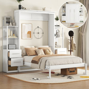 HomeRoots White Wood Full Murphy Bed with LED Lighting – Stylish Space-Saving Solution for Modern Living Spaces 602091