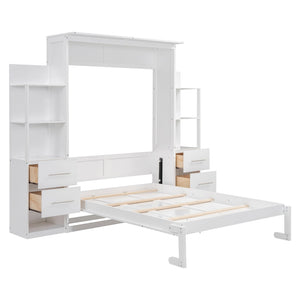 HomeRoots White Wood Full Murphy Bed with LED Lighting – Stylish Space-Saving Solution for Modern Living Spaces 602091