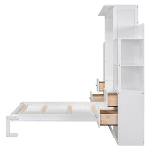 HomeRoots White Wood Full Murphy Bed with LED Lighting – Stylish Space-Saving Solution for Modern Living Spaces 602091