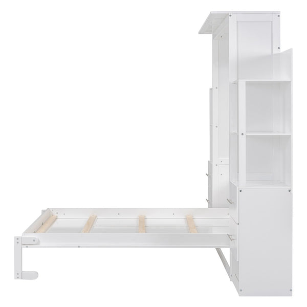HomeRoots White Wood Full Murphy Bed with LED Lighting – Stylish Space-Saving Solution for Modern Living Spaces 602091