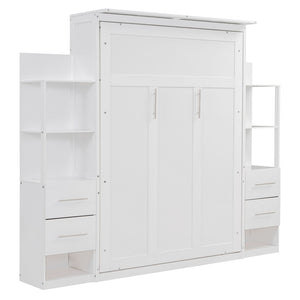 HomeRoots White Wood Full Murphy Bed with LED Lighting – Stylish Space-Saving Solution for Modern Living Spaces 602091