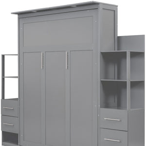 HomeRoots Gray Wood Queen Murphy Bed - Stylish Space-Saving Solution for Guest Rooms and Home Offices! 602092