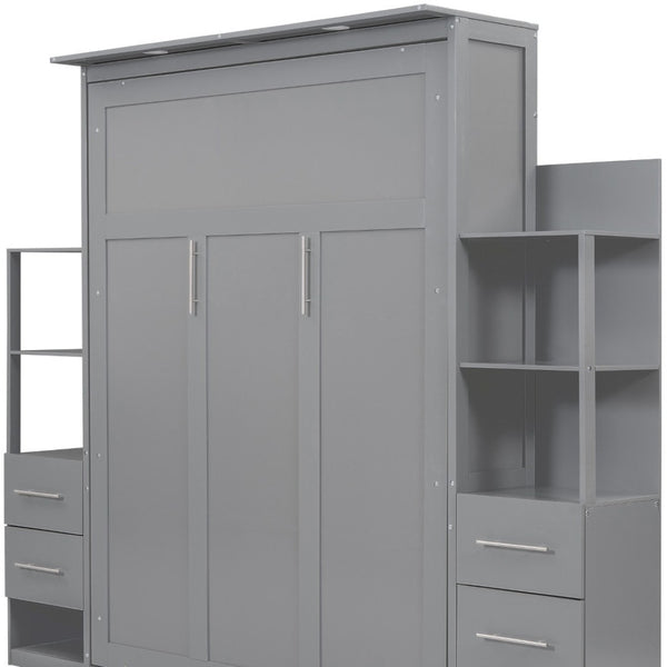 HomeRoots Gray Wood Queen Murphy Bed - Stylish Space-Saving Solution for Guest Rooms and Home Offices! 602092