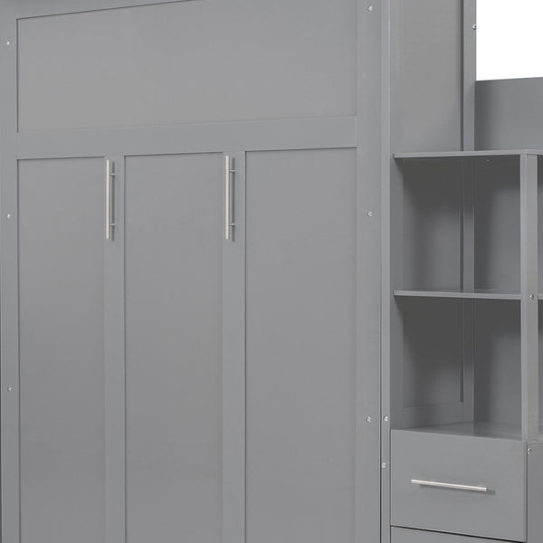 HomeRoots Gray Wood Queen Murphy Bed - Stylish Space-Saving Solution for Guest Rooms and Home Offices! 602092