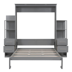 HomeRoots Gray Wood Queen Murphy Bed - Stylish Space-Saving Solution for Guest Rooms and Home Offices! 602092