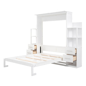 HomeRoots White Wood Queen Murphy Bed - Elegant Space-Saving Design with Sturdy Support & Timeless Style 602093