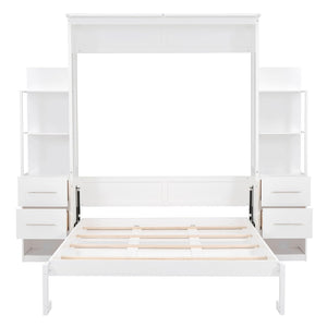HomeRoots White Wood Queen Murphy Bed - Elegant Space-Saving Design with Sturdy Support & Timeless Style 602093