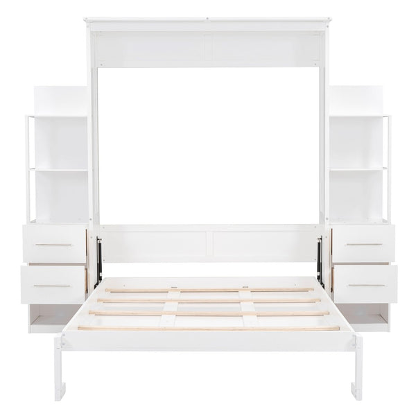 HomeRoots White Wood Queen Murphy Bed - Elegant Space-Saving Design with Sturdy Support & Timeless Style 602093