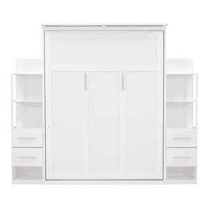 HomeRoots White Wood Queen Murphy Bed - Elegant Space-Saving Design with Sturdy Support & Timeless Style 602093