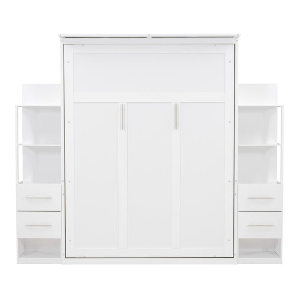 HomeRoots White Wood Queen Murphy Bed - Elegant Space-Saving Design with Sturdy Support & Timeless Style 602093