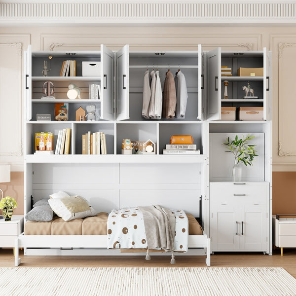 HomeRoots White Wood Twin Murphy Bed – Stylish Space-Saving Solution for Small Rooms & Guest Accommodations 602095