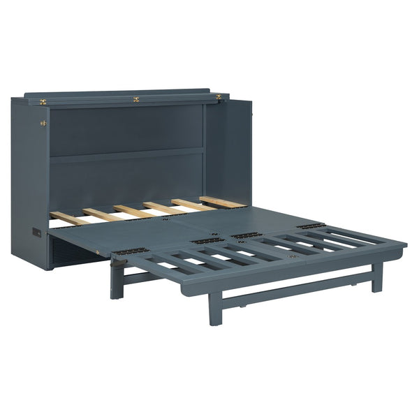 HomeRoots Gray Wood Full Murphy Bed | Space-Saving Design for Stylish Living, Perfect for Guests & Small Homes 602096