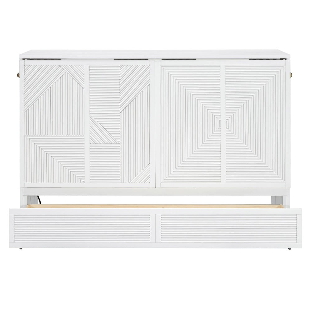 HomeRoots White Wood Queen Murphy Bed – Elegant Space-Saving Design for Guest Rooms & Studios, 300 lb Capacity 602099