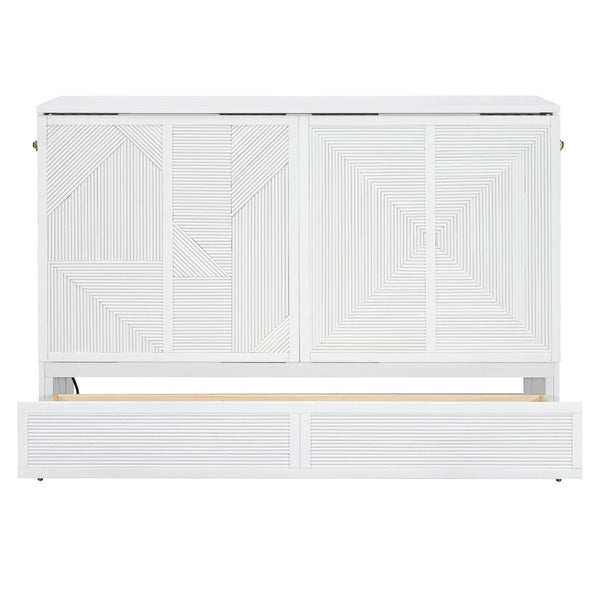 HomeRoots White Wood Queen Murphy Bed – Elegant Space-Saving Design for Guest Rooms & Studios, 300 lb Capacity 602099