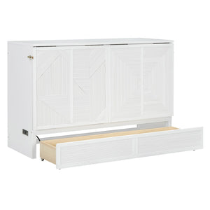 HomeRoots White Wood Queen Murphy Bed – Elegant Space-Saving Design for Guest Rooms & Studios, 300 lb Capacity 602099