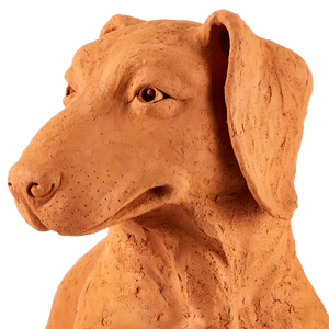 Rocky the Teckel: Whimsical Terracotta Dachshund Sculpture by Thai Artist Nhut Nhathawut, 15.75” High