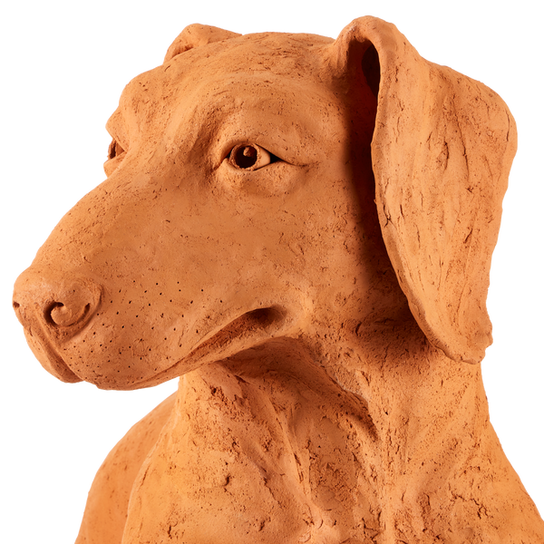 Rocky the Teckel: Whimsical Terracotta Dachshund Sculpture by Thai Artist Nhut Nhathawut, 15.75” High