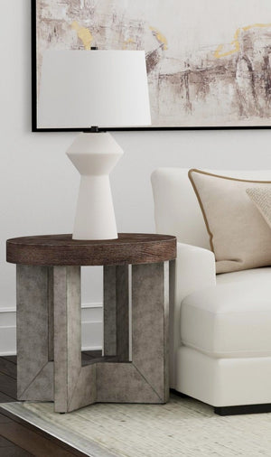 Basset Mirror Nova End Table: Bold Modern Design In Cerused Oak With Chic Charcoal Finish & Faux Metal Legs Gray Wood 6021-lr-220