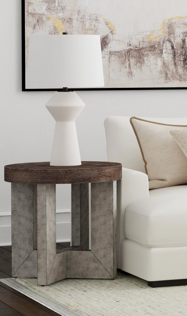 Basset Mirror Nova End Table: Bold Modern Design In Cerused Oak With Chic Charcoal Finish & Faux Metal Legs Gray Wood 6021-lr-220