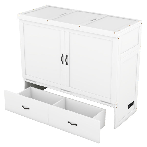 HomeRoots White Wood Full Murphy Bed - Space-Saving Design & Timeless Style for Effortless Functionality! 602101
