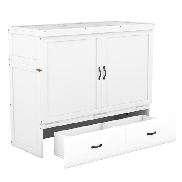 HomeRoots White Wood Full Murphy Bed - Space-Saving Design & Timeless Style for Effortless Functionality! 602101