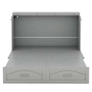 HomeRoots Gray Wood Full Murphy Bed with USB Port – Space-Saving Design for Small Rooms & Modern Convenience 602102