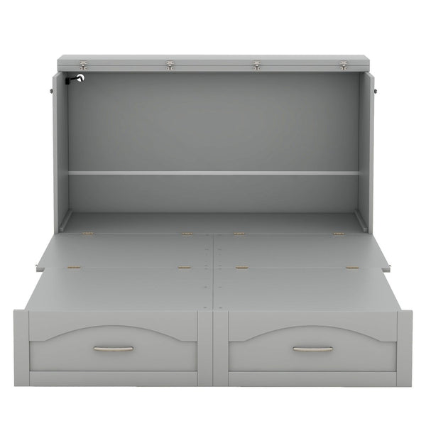HomeRoots Gray Wood Full Murphy Bed with USB Port – Space-Saving Design for Small Rooms & Modern Convenience 602102
