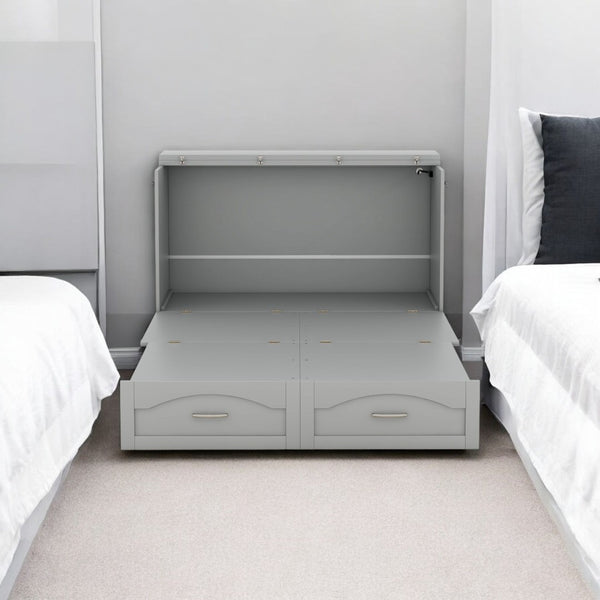 HomeRoots Gray Wood Full Murphy Bed with USB Port – Space-Saving Design for Small Rooms & Modern Convenience 602102