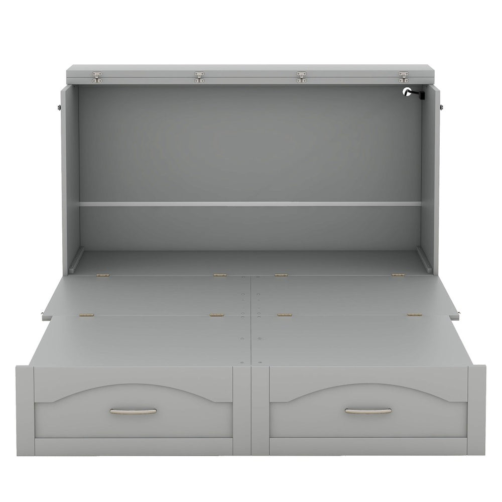 HomeRoots Gray Wood Full Murphy Bed with USB Port – Space-Saving Design for Small Rooms & Modern Convenience 602102