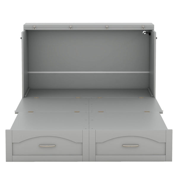 HomeRoots Gray Wood Full Murphy Bed with USB Port – Space-Saving Design for Small Rooms & Modern Convenience 602102