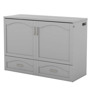 HomeRoots Gray Wood Full Murphy Bed with USB Port – Space-Saving Design for Small Rooms & Modern Convenience 602102