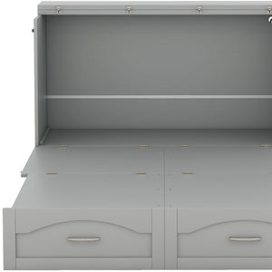 HomeRoots Gray Wood Full Murphy Bed with USB Port – Space-Saving Design for Small Rooms & Modern Convenience 602102