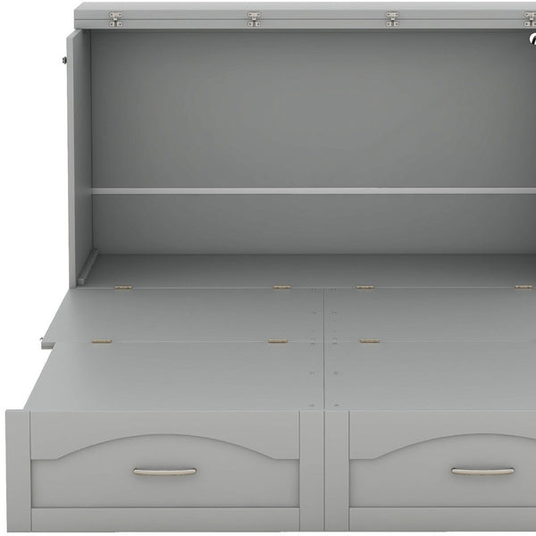 HomeRoots Gray Wood Full Murphy Bed with USB Port – Space-Saving Design for Small Rooms & Modern Convenience 602102