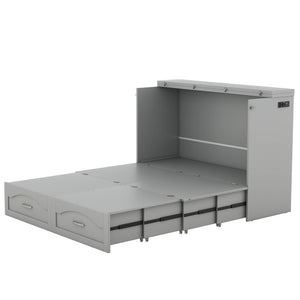 HomeRoots Gray Wood Full Murphy Bed with USB Port – Space-Saving Design for Small Rooms & Modern Convenience 602102
