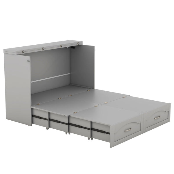 HomeRoots Gray Wood Full Murphy Bed with USB Port – Space-Saving Design for Small Rooms & Modern Convenience 602102
