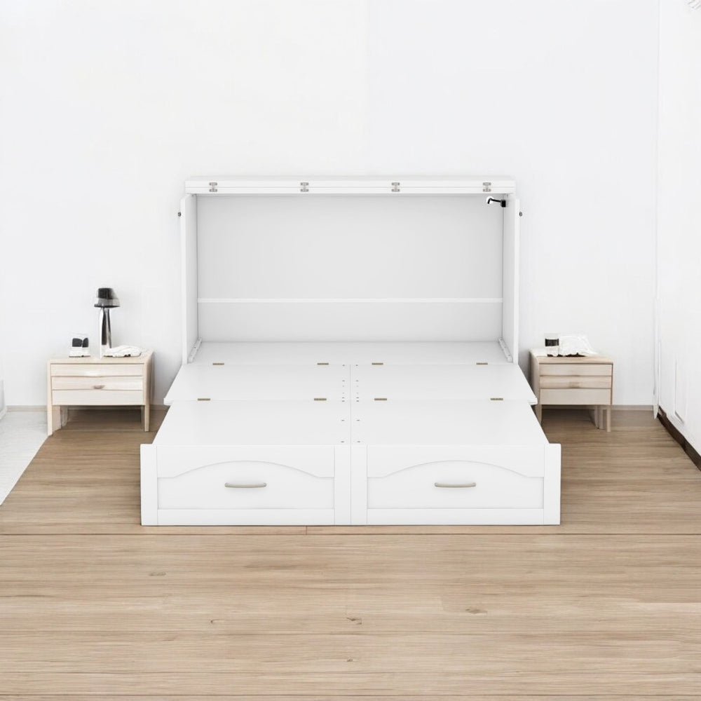 HomeRoots White Wood Full Murphy Bed with USB - Space-Saving Design, Stylish Storage, and Comfort for Any Room 602103