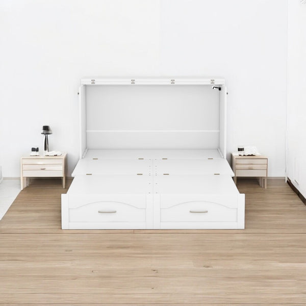 HomeRoots White Wood Full Murphy Bed with USB - Space-Saving Design, Stylish Storage, and Comfort for Any Room 602103