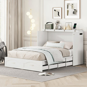 HomeRoots White Wood Full Murphy Bed with USB - Space-Saving Design, Stylish Storage, and Comfort for Any Room 602103