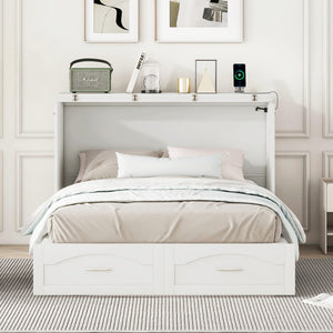 HomeRoots White Wood Full Murphy Bed with USB - Space-Saving Design, Stylish Storage, and Comfort for Any Room 602103