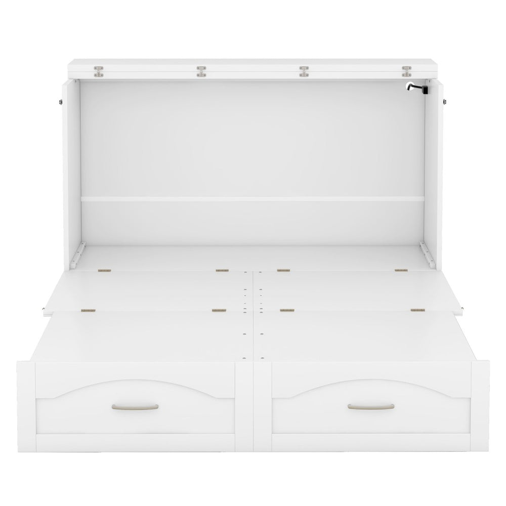 HomeRoots White Wood Full Murphy Bed with USB - Space-Saving Design, Stylish Storage, and Comfort for Any Room 602103