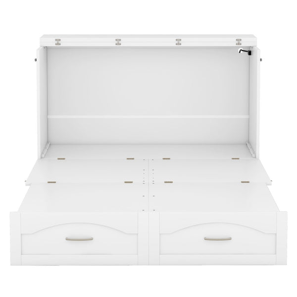 HomeRoots White Wood Full Murphy Bed with USB - Space-Saving Design, Stylish Storage, and Comfort for Any Room 602103