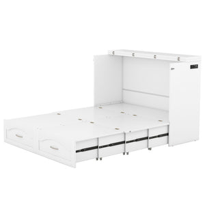 HomeRoots White Wood Full Murphy Bed with USB - Space-Saving Design, Stylish Storage, and Comfort for Any Room 602103