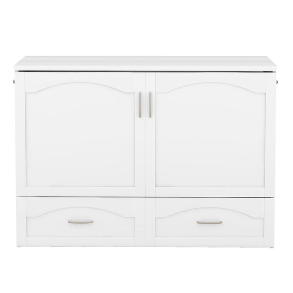 HomeRoots White Wood Full Murphy Bed with USB - Space-Saving Design, Stylish Storage, and Comfort for Any Room 602103