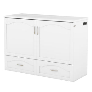 HomeRoots White Wood Full Murphy Bed with USB - Space-Saving Design, Stylish Storage, and Comfort for Any Room 602103